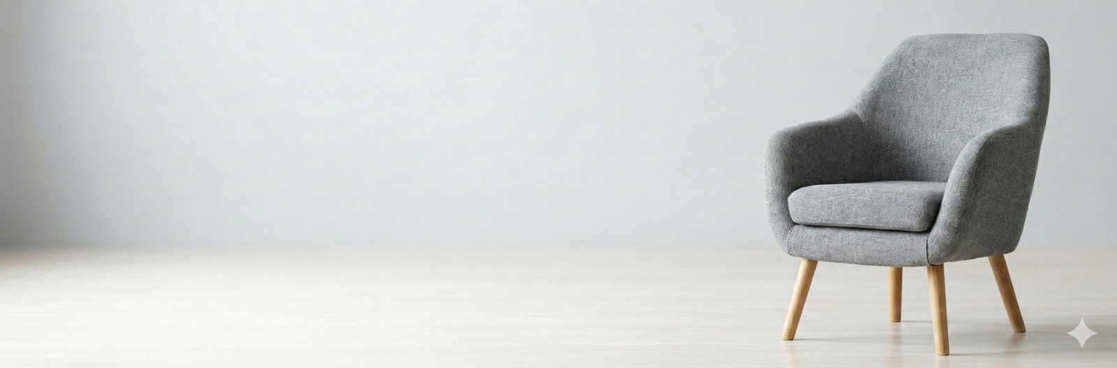 Poltrona cinza minimal com produto à direita